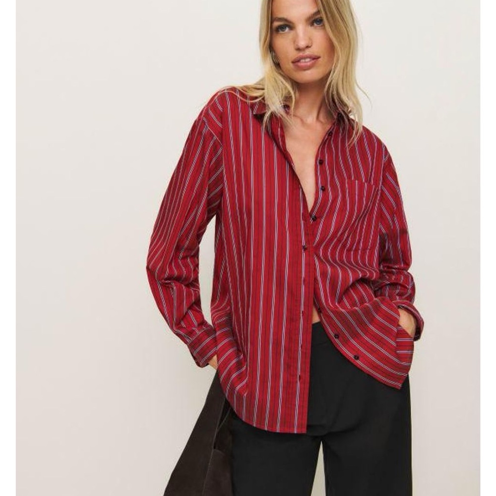 Reformation Red Striped Button Down Shirt